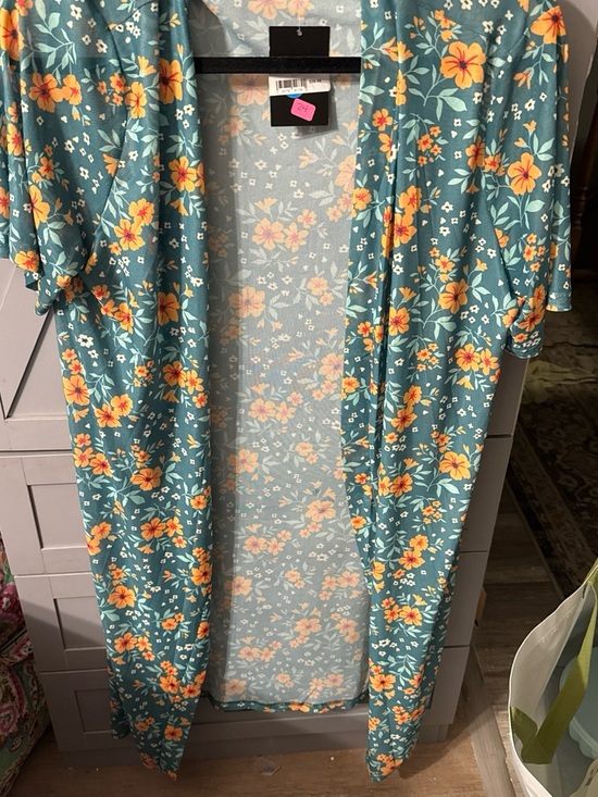 Rowdy Crowd Clothing Tops - Teal Floral Open-Front Women's Kimono Cardigan - Orange Floral Print